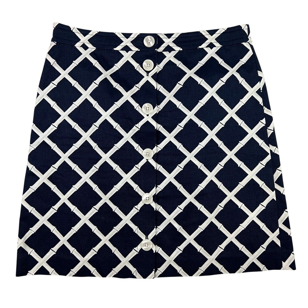 Brooks Brother Button-Front A-Line Skirt  Sz 12  NWOT Textured Navy Bamboo Print